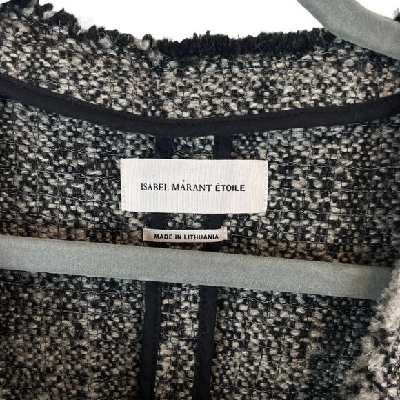 Isabel Marant Etoile Wool Linen Blend Single Button Tweed Blazer Black White 38 - Picture 4 of 10